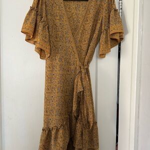 Floral Yellow Wrap Dress